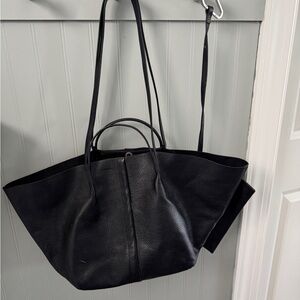 All Saints Black Leather Tote Bag with Spacious Design